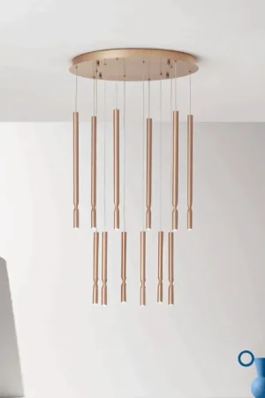 Lustre à 12 lumières LED en métal peint et câbles réglables - Mélèze Meilleure Vente
