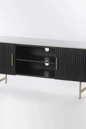 Meuble TV avec plateau en marbre et cadre en bois de manguier - Fisherman Meilleur Prix