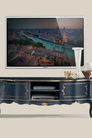 Nouveauté Meuble TV classique en bois avec portes et compartiments Made in Italy - Leonor