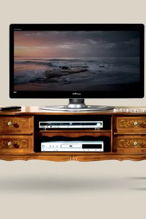 Meuble TV classique en bois de noyer 4 tiroirs Made in Italy - Prince Jusqu'à Épuisement Des Stocks