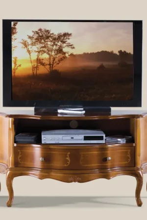 Offre Exclusive Meuble TV classique en bois de noyer incrusté fabriqué en Italie - Leonor
