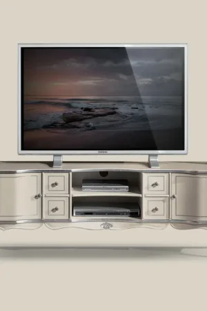 Meuble TV de Salon Bois Blanc et Argent Made in Italy - Windsor Bon Plan