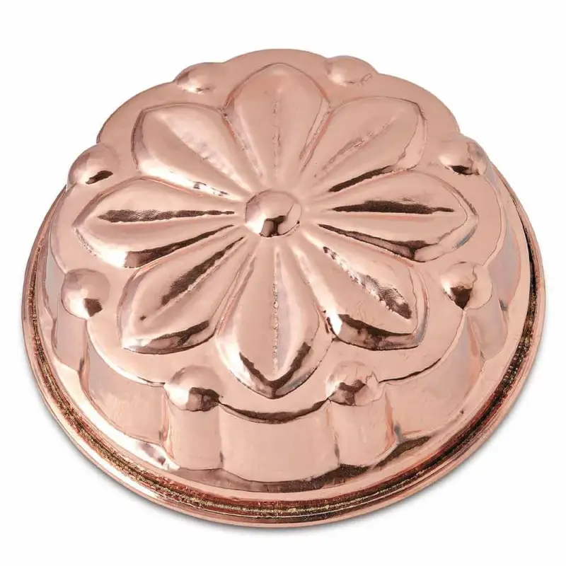 Usine Directe Moule à gâteau rond en cuivre étamé à la main avec décoration florale 28 cm - Gianmattia
