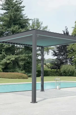 Haute Qualité Pergola 3x4 m en aluminium peint anthracite avec manivelle - Levante