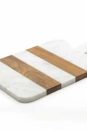 Planche à découper design marbre blanc de Carrare et bois Made in Italy - Evea Populaire