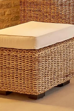 Pouf de jardin en abaca naturel avec coussin - Raziel Quantité Limitée