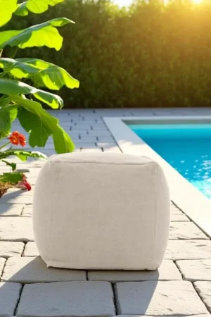 Pouf de jardin en tissu d'extérieur couleur beige chiné - Maestrale Quantité Limitée