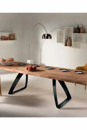 Produit De Marque Table à manger extensible Travis,en bois plaqué de chêne et métal noir