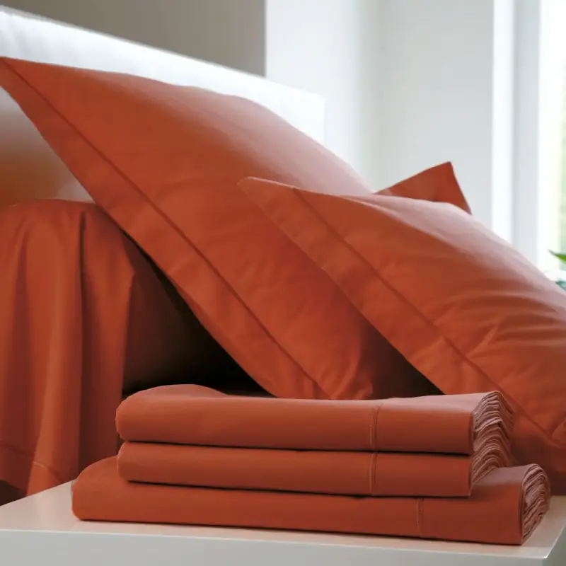 Offre Du Jour BLANC DES VOSGESHousse de couette Percale Easy-Terracotta -280 x 240 cm