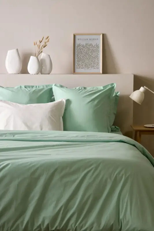 Promotion Saisonnière Drap housse coton bio Fil & Sens-Vert d'Eau -140 x 190 cm