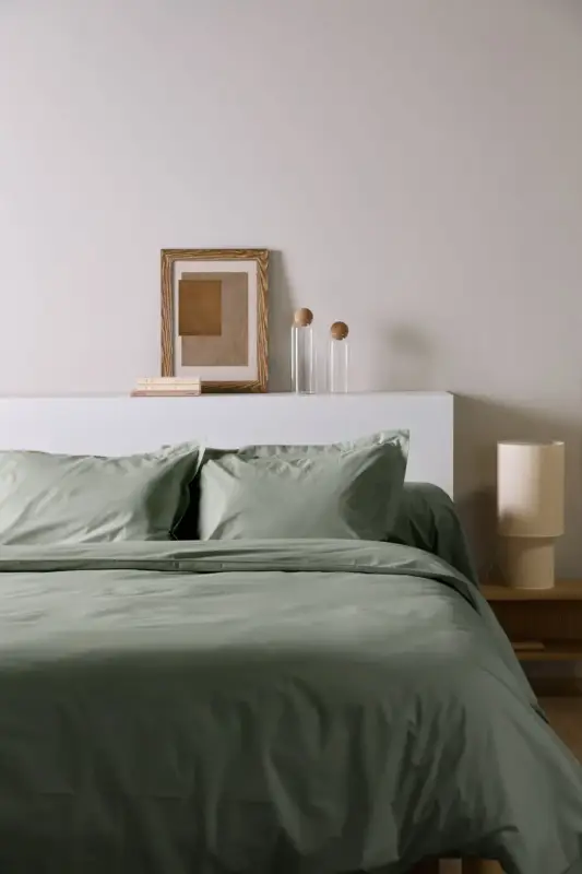 Achat Immédiat Drap housse percale bio Elise-Lichen Vert -90 x 190 cm