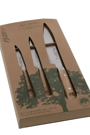 Commande En Gros Coffret de 3 couteaux de cuisine manche chêne - Jean Dubost