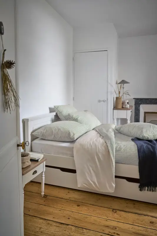 Parure de lit percale Aulne-Rayures Vertes -260 x 240 cm Prix Cassé