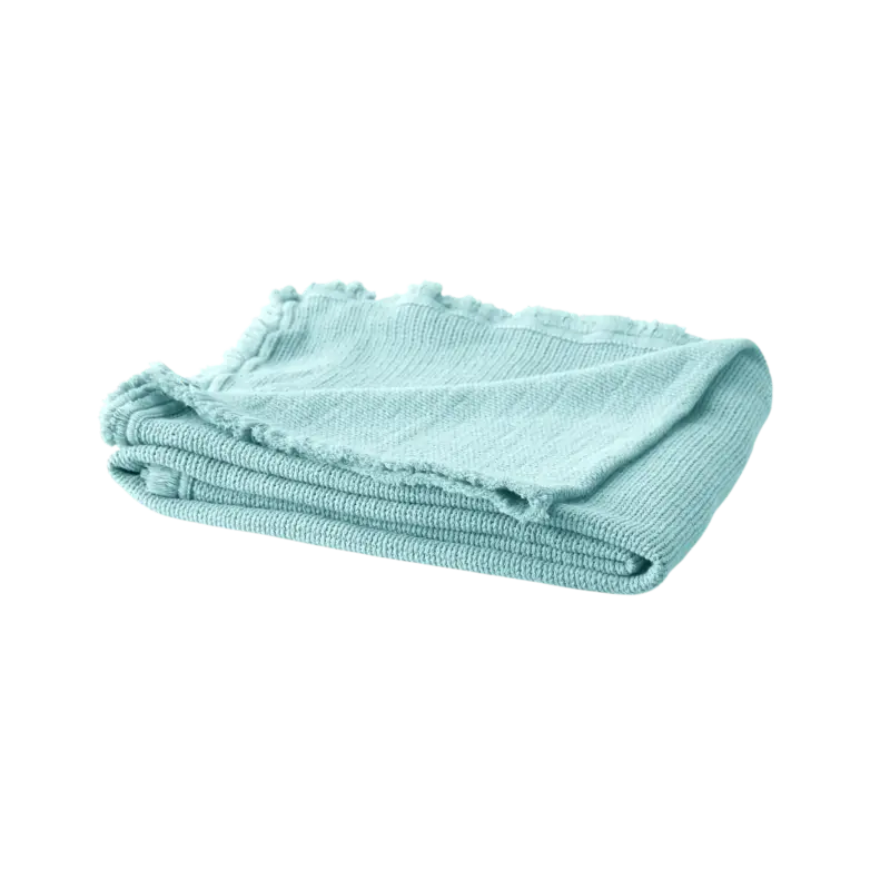 Plaid coton à franges Emilien-Lichen Bleu -130 x 170 cm Offre Limitée